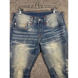 True Religion Moto Jeans Slim Ntrl RNSTCH Red Distressed Denim Mens‎